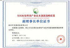 全國水處理劑產業技術創新戰略聯盟副理事長單位證書